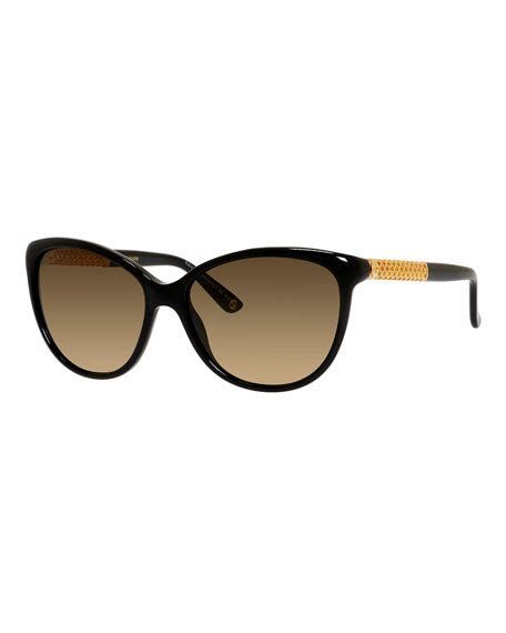 gucci sunsights metal-trim diamantissima cat-eye sunglasses black|Cat.